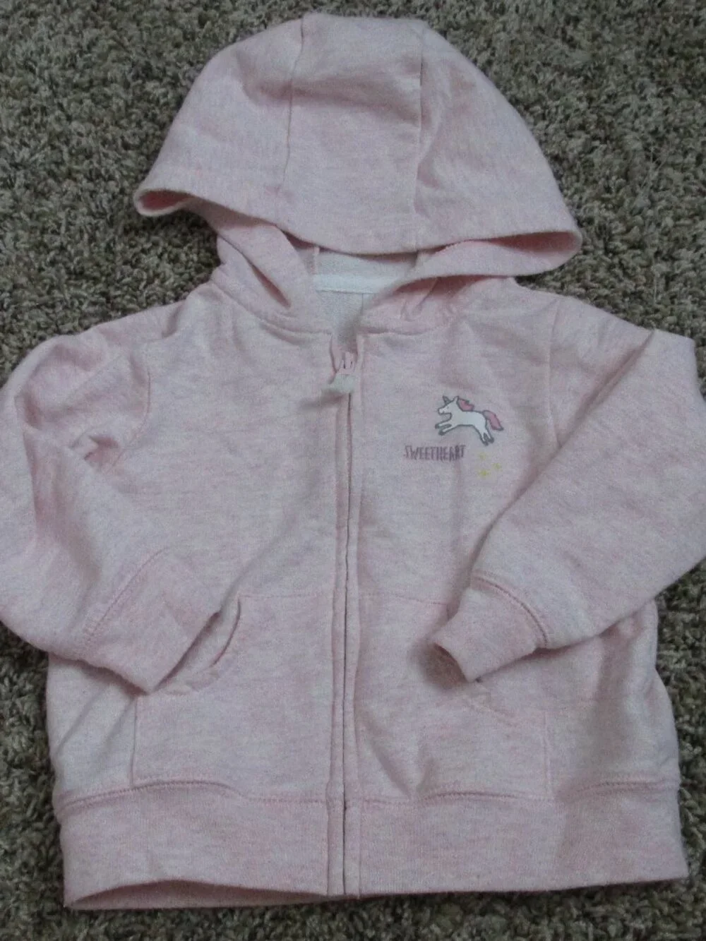Carters Hooded Zip‎ Front Jacket Girls Size 12M Pink Long Sleeve Coat Hoodie